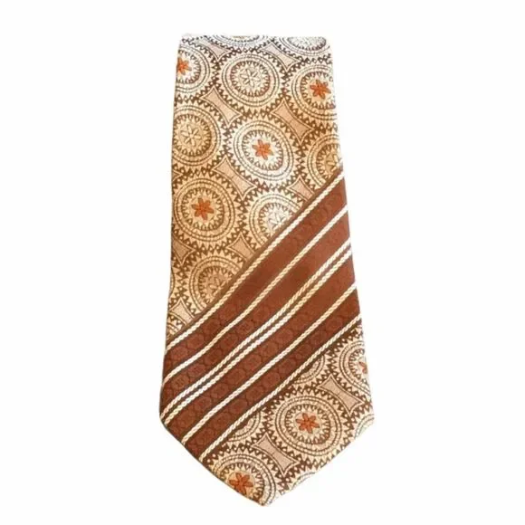 Vintage Patterned Tie Brown Cream - Picture 1 of 5